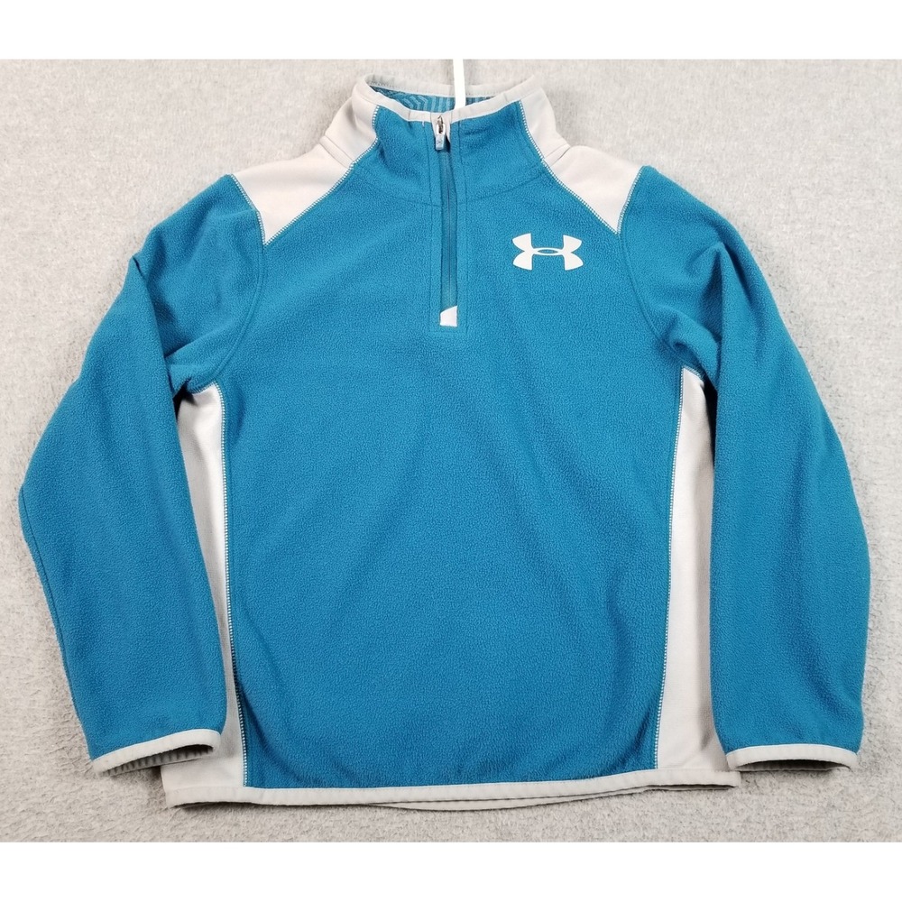 Under Armour Fleece Jacket Youth XS Blue Gray 1/4 Zip Pullover Activewear Winter
